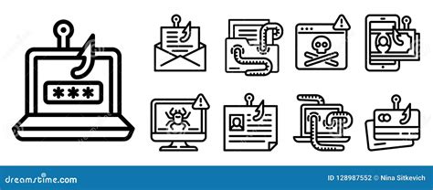 Phishing Icon Set, Outline Style Stock Vector - Illustration of crime, isolated: 128987552