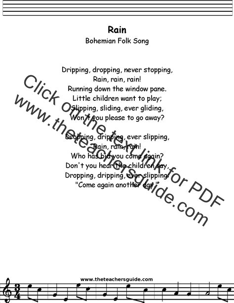 Rain Bohemian Folk Song Lyrics, Printout, MIDI, and Video