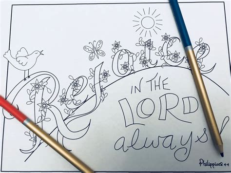 Coloring Page Rejoice in the Lord Always Hand-drawn and Lettered Printable - Etsy