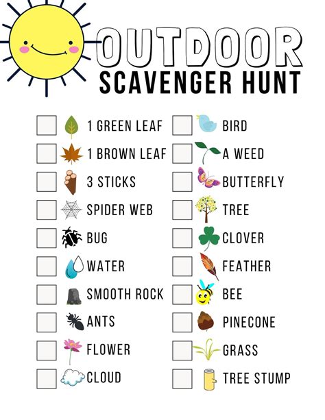 Scavenger Hunt Game, Outdoor Camping Scavenger Hunt For Kids, Nature/Park Treasure Hunt Clues ...