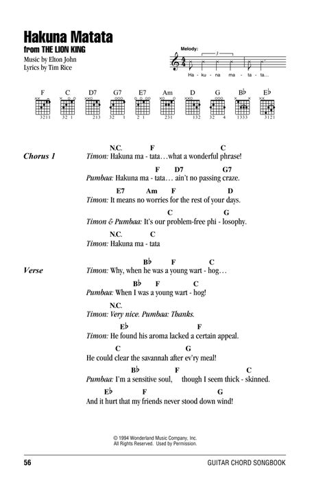 Hakuna Matata by Elton John - Guitar Chords/Lyrics - Guitar Instructor