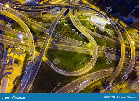 Night View of Overpass Interchange Stock Image - Image of crossing ...