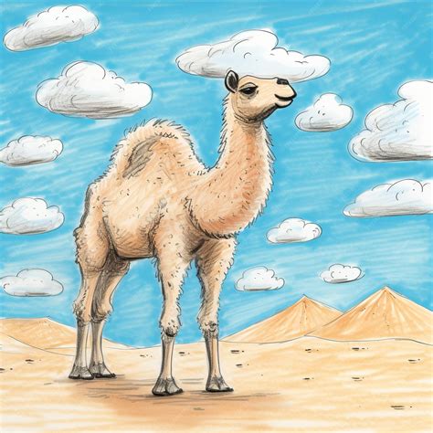 Premium AI Image | illustration of kids fun drawing of a camel in desert wind blue sky