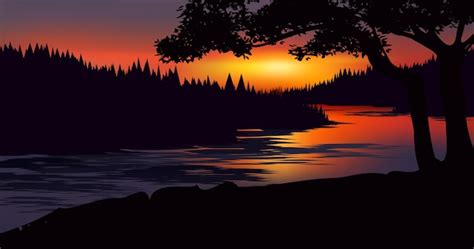 Premium Vector | Vector illustration of beautiful calm sunset at river