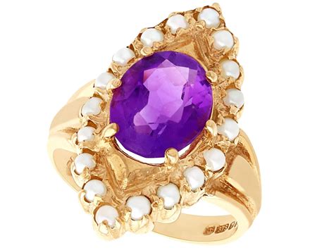 Vintage 2.51ct Amethyst & Seed Pearl 9ct Yellow Gold Dress Ring 1976 - W8432 / LA464722 ...