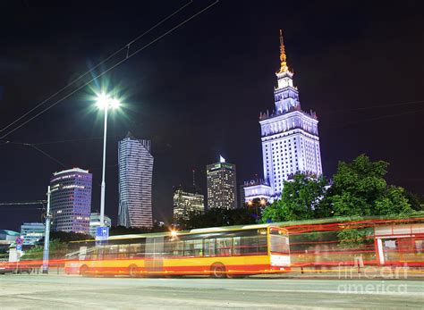 Warsaw downtown skyline at night Photograph by Michal Bednarek