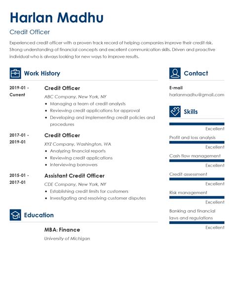 Credit Officer Resume Examples