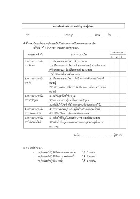 แบบประเมินทักษะกระบวนการ