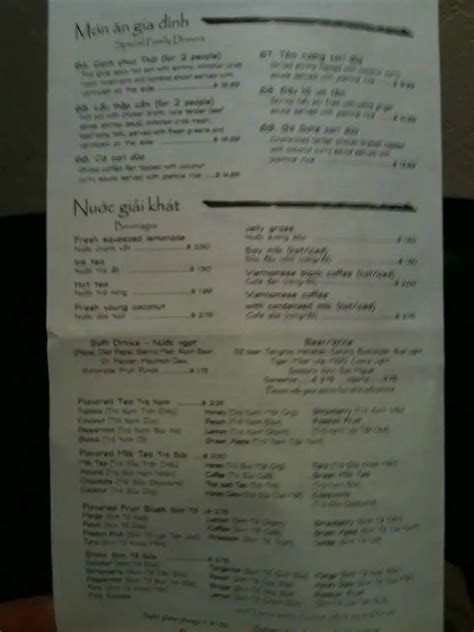 Menu at Miss Saigon restaurant, Tucson, N Campbell Ave