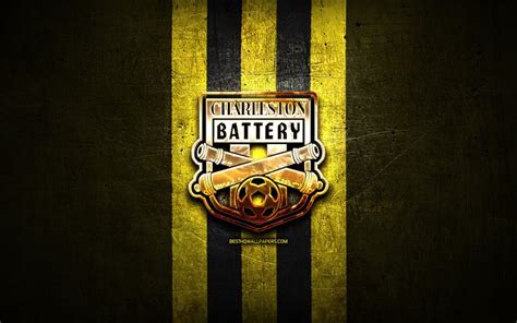 Download wallpapers Charleston Battery FC, golden logo, USL, yellow metal background, american ...