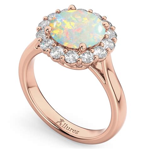 Halo Round Opal & Diamond Engagement Ring 14K Rose Gold 2.30ct - AD4992