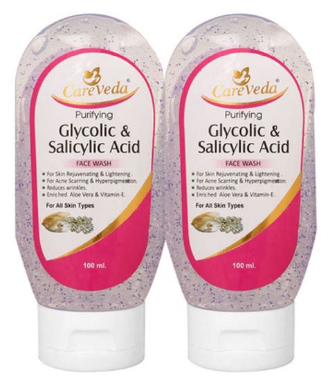 CareVeda Glycolic and Salicylic Acid Face Wash 100 ml Pack of 2: Buy ...