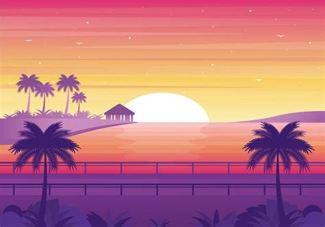 Vector Sunset Landscape Illustration 208994 Vector Art at Vecteezy