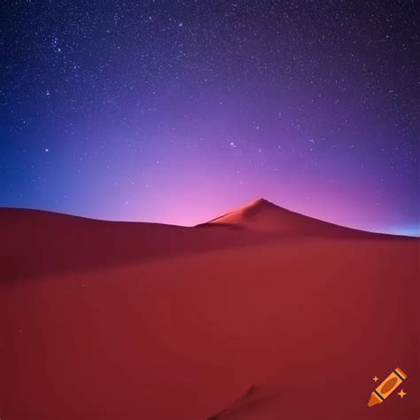 Starry night sky over red sand dunes