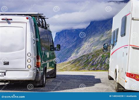 Camper cars on roadside editorial stock photo. Image of travel - 148244238