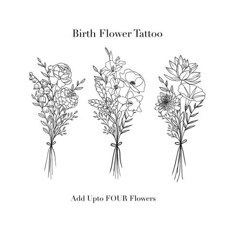 Custom Birth Flower Bouquet, Family Birth Month Tattoo Design, up to 4 ...