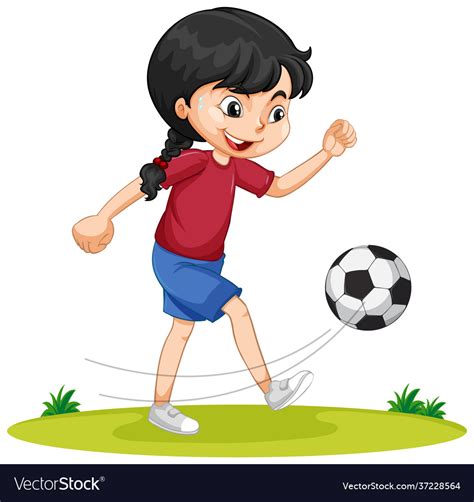 Cute girl playing football cartoon character Vector Image