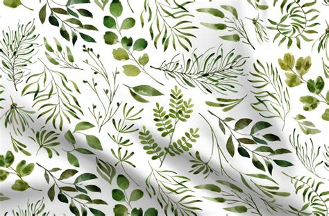 Green Leaves Cotton Fabric Swatch Leaves Botanical Prints Ferns Gender ...