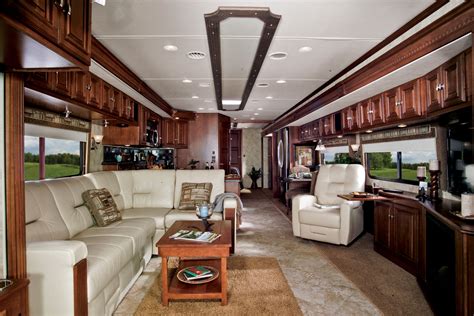 The interior of the 2011 Winnebago Tour. Look at all the woodwork ...