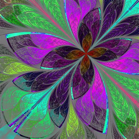 Multicolor Fractal Flower In Stained Glass Window Styl Stock Illustration - Illustration of ...