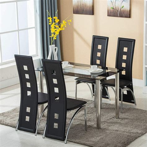 Modern 5 Piece Dining Table Set Tempered Glass Transparent Dining Table with 4pcs Chairs Room ...