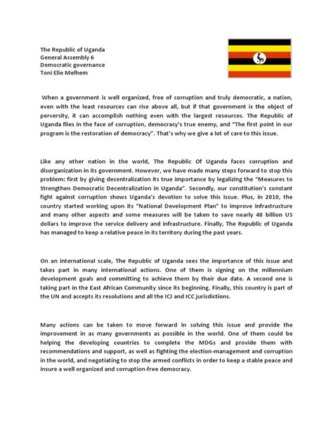 position paper for mun sample | Uganda | Corruption