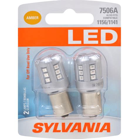 2-PK SYLVANIA 7506 Amber LED Automotive Bulb - fits 1156 and 1141 – BulbAmerica