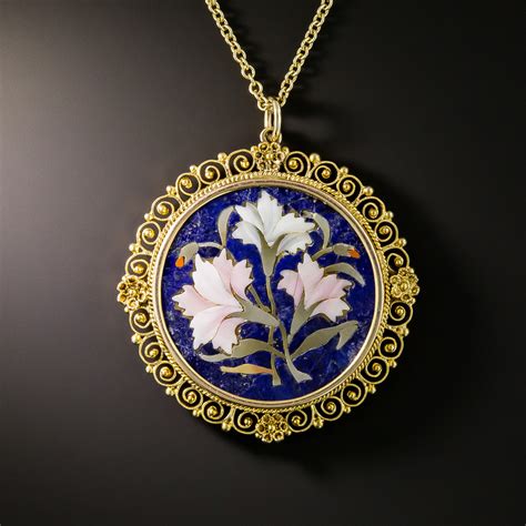 Victorian Pietra Dura Lapis Floral Pendant