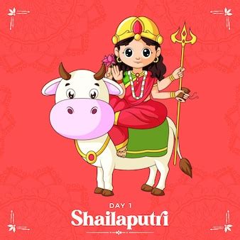 Premium Vector | Cartoon illustration of goddess shailaputri maa for navratri banner day one of ...