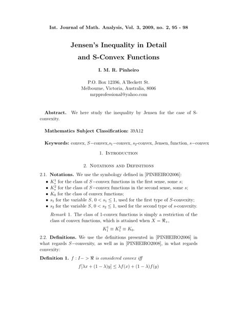 (PDF) Jensen's Inequality in Detail and S-Convex Functions