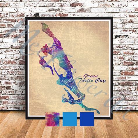 Vintage Green Turtle Cay Map PRINT, Watercolor Painting Style POSTER ...