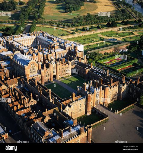 Hampton Court Palace built by Cardinal Wolsey London UK aerial view Stock Photo - Alamy