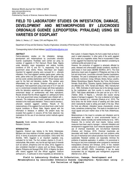 (PDF) Field to Laboratory Studies On Infestation, Damage, Development and Metamorphosis by ...