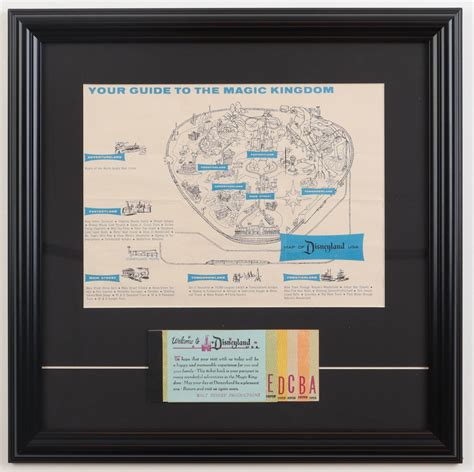 1960's Disneyland Custom Framed On-Site Exclusive Disneyland Map with Vintage A to E Ticket Book ...