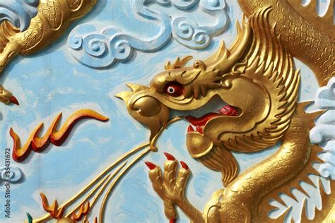 Gold Dragon Painting on the wall of Thai temple Stock Photo | Adobe Stock