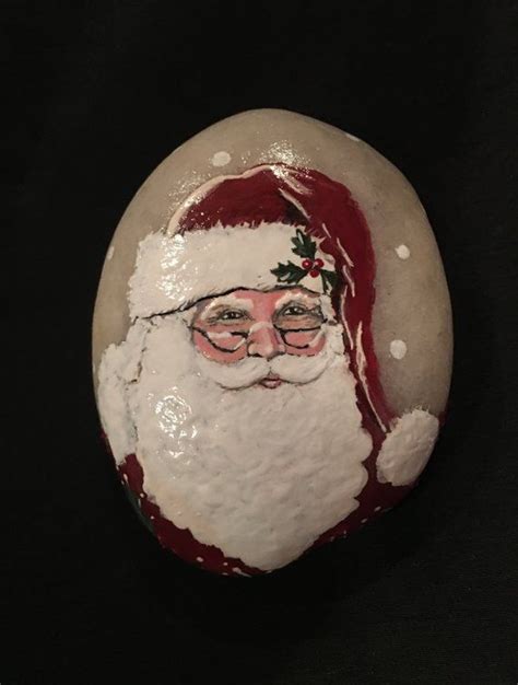 Hand Painted Santa Claus Stone | Etsy | Rock crafts, Painted rocks, Stone painting