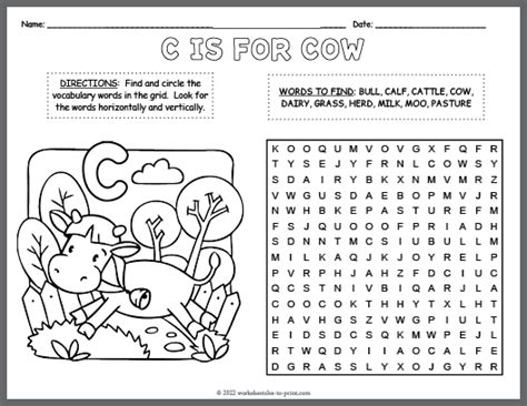 Cow Word Search & Coloring Page