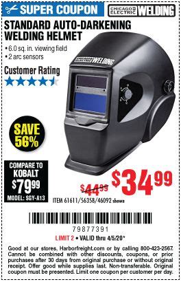 CHICAGO ELECTRIC Standard Auto Darkening Welding Helmet for $34.99 ...