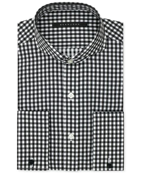 Lyst - Sean John Big And Tall Bold Black Gingham French Cuff Shirt in Black for Men