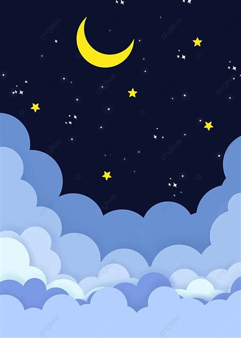 Cartoon Paper Cut Moon Stars And Clouds In The Night Sky Background Wallpaper Image For Free ...