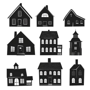 Collection Of Scandinavian House In Silhouette, Silhouette, Scandinavian, Outline PNG ...