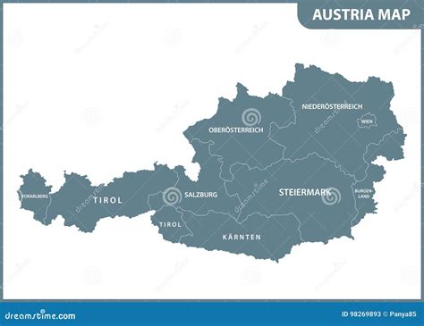 The Detailed Map of the Austria with Regions Stock Vector ...