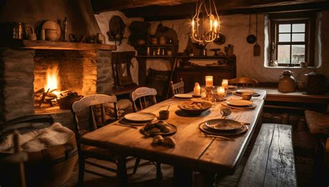 Rustic elegance Comfortable dining room with old fashioned decor and ...