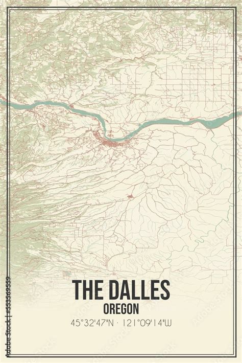 Retro US city map of The Dalles, Oregon. Vintage street map. Stock-Illustration | Adobe Stock