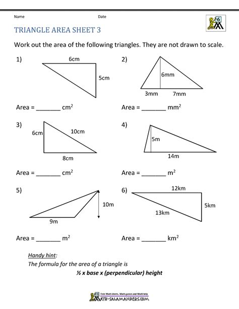 Area of Right Triangle Worksheets