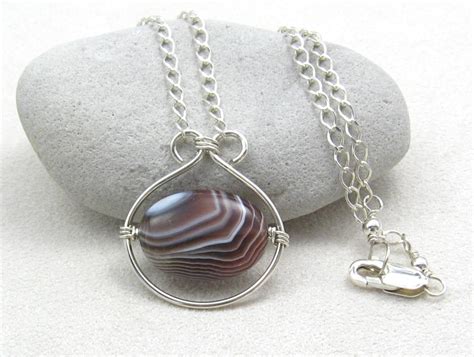 Gracie Jewellery: Handmade Sterling Silver Botswana Agate Pendant-Maya