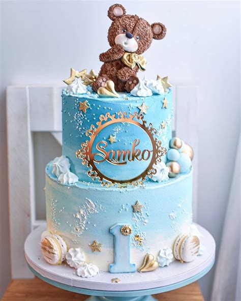 Blue Teddy Bear Cake | Bear baby shower cake, Teddy bear cakes, Boys 1st birthday cake