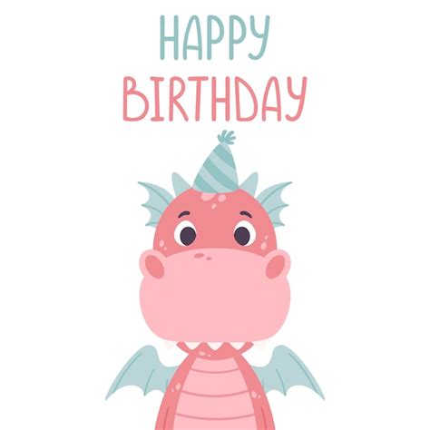 Carte De Voeux De Joyeux Anniversaire Avec Dragon. | Vecteur Premium