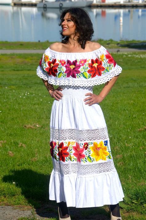 Reserve Listing for LOLOTOTO Multicolor Embroidered Off Shoulders Mexican Dress White Lace ...