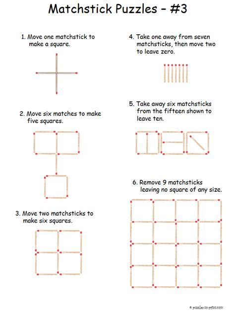 Free Printable Matchstick Puzzles | Printable brain teasers, Brain ...